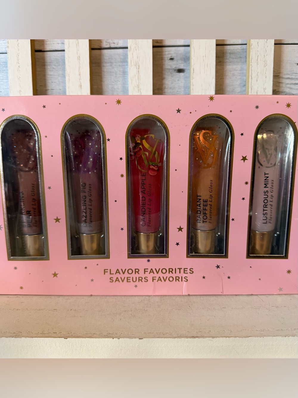 NIB Victoria's Secret Flavored Lip Gloss Gift Set Pear, Fig, Apple, Toffee, Mint